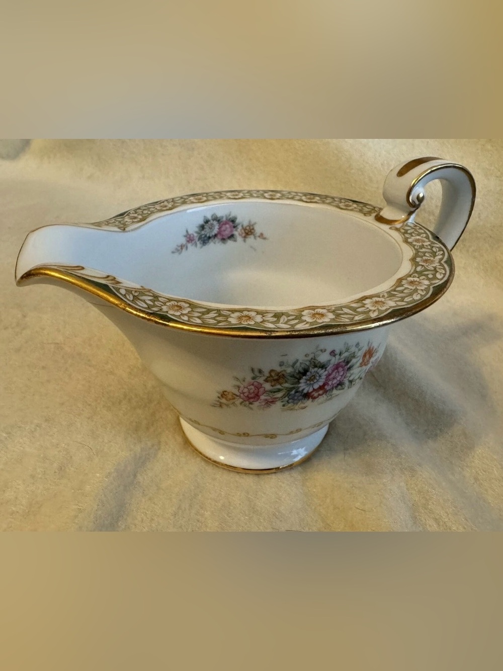 Noritake M Pattern Floral Design coffee creamer 1940's China green